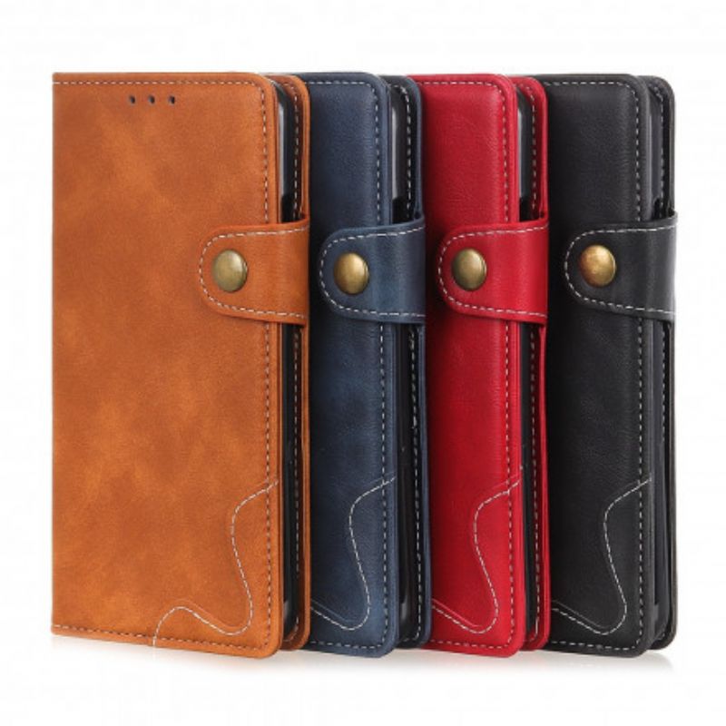Kožené Puzdro Xiaomi Redmi Note 10 Pro Umelecké Šitie Tlačidlo