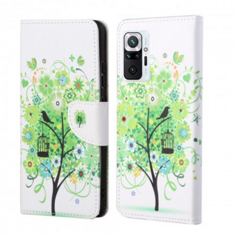 Kožené Puzdro Xiaomi Redmi Note 10 Pro Zelený Strom