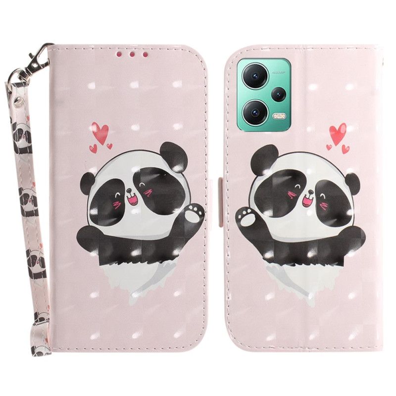 Kožené Puzdro Poco X5 5G Panda Love With Lanyard