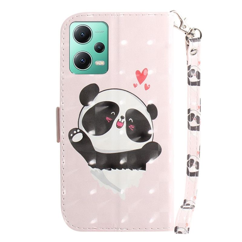 Kožené Puzdro Poco X5 5G Panda Love With Lanyard