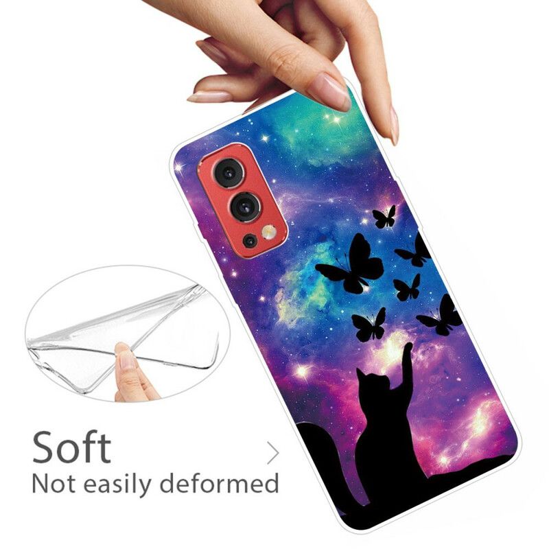 Kryt OnePlus Nord 2 5G Mačka A Motýle Vo Vesmíre