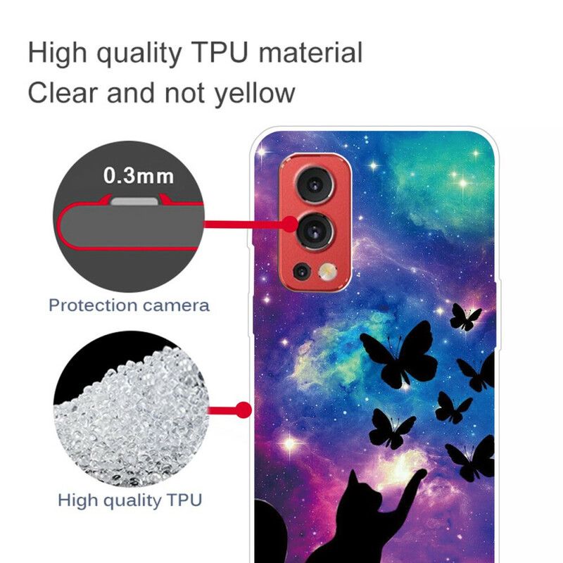 Kryt OnePlus Nord 2 5G Mačka A Motýle Vo Vesmíre