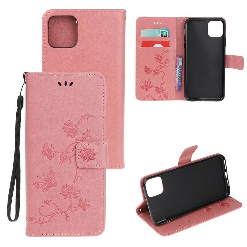 Kožené Puzdro iPhone 11 Pro Strappy Kvetinová