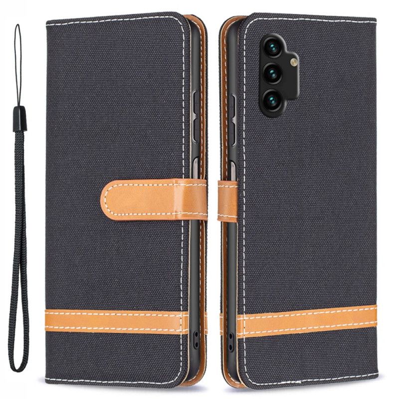 Kožené Puzdro Samsung Galaxy A13 Remienok S Látkovým A Koženým Efektom