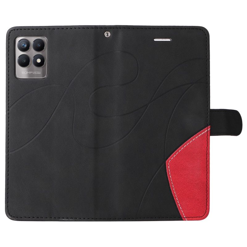 Kožené Puzdro Realme 8i Dvojfarebná Charakteristická Umelá Koža