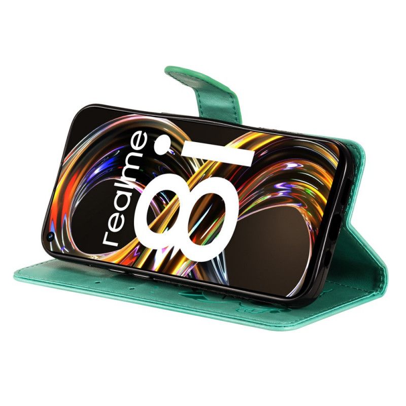 Kožené Puzdro Realme 8i Mačka A Včielka So Šnúrkou