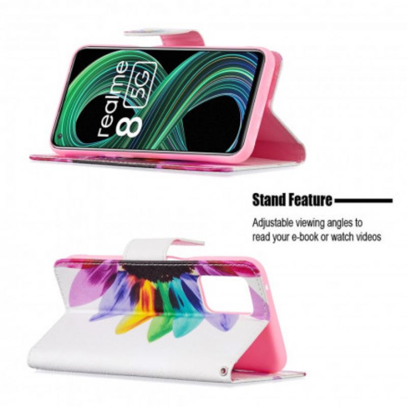 Kožené Puzdro Realme 8 5G Akvarelový Kvet