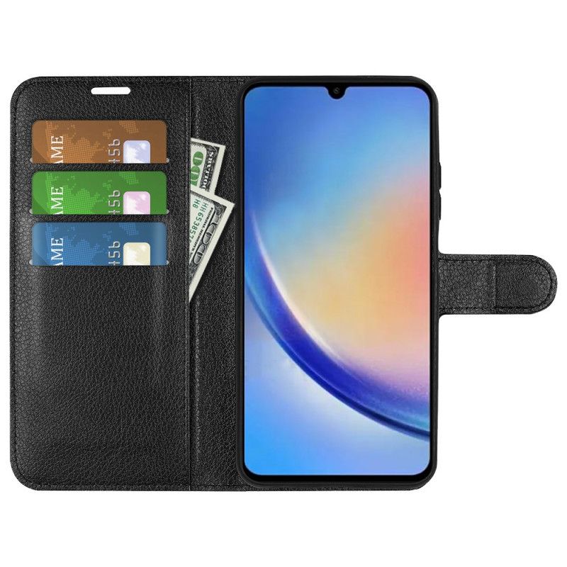 Kožené Puzdro Samsung Galaxy A34 5G Klasický Kožený Efekt Litchi