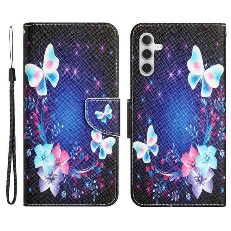Kožené Puzdro Samsung Galaxy A34 5G Rozprávkové Motýle So Šnúrkou