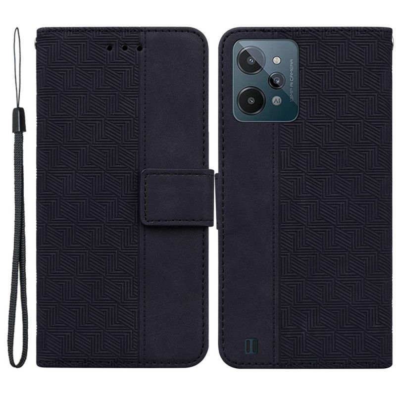 Kožené Puzdro Realme C31 Geometrické Z Umelej Kože S Remienkom