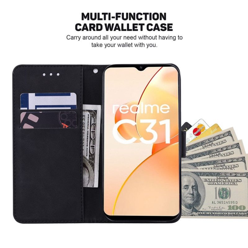 Kožené Puzdro Realme C31 Geometrické Z Umelej Kože S Remienkom