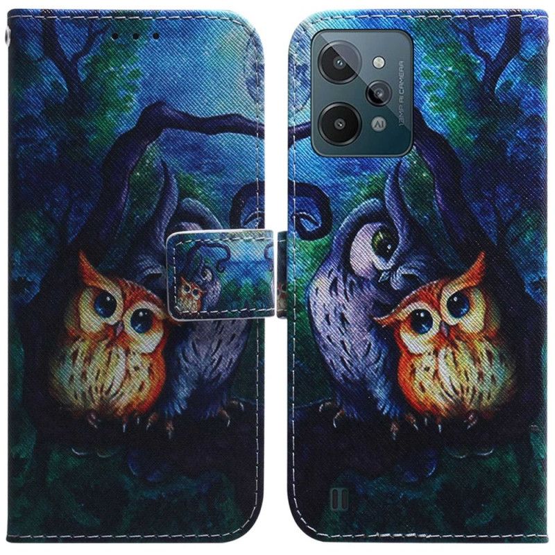 Kožené Puzdro Realme C31 Kresba Sovy