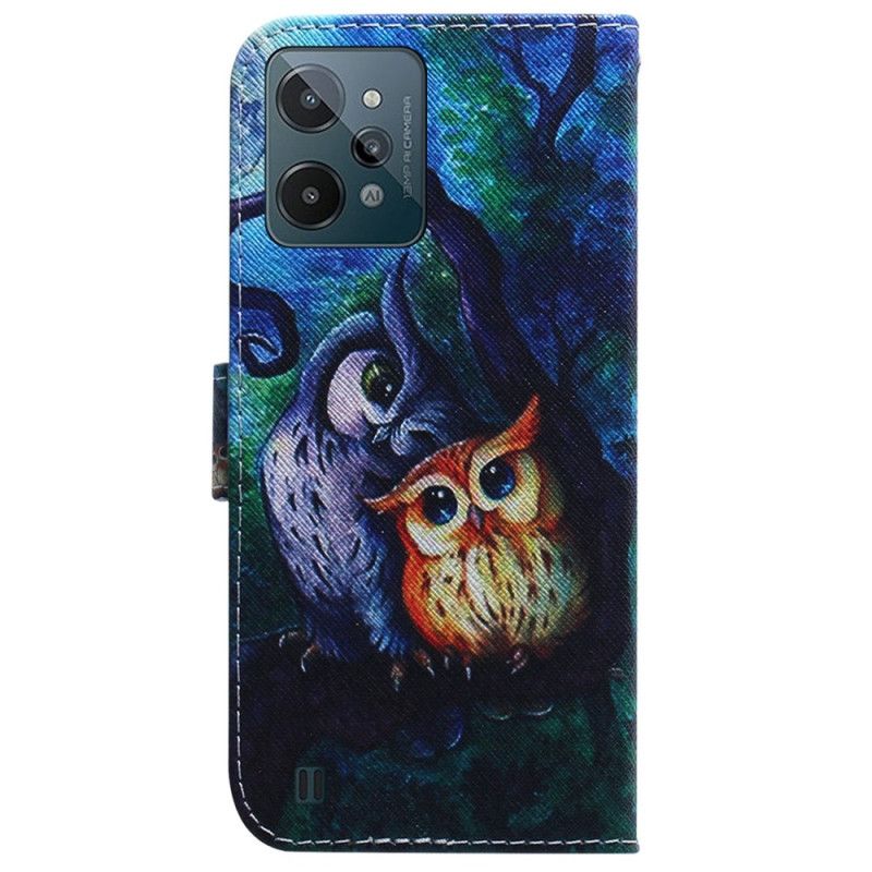 Kožené Puzdro Realme C31 Kresba Sovy