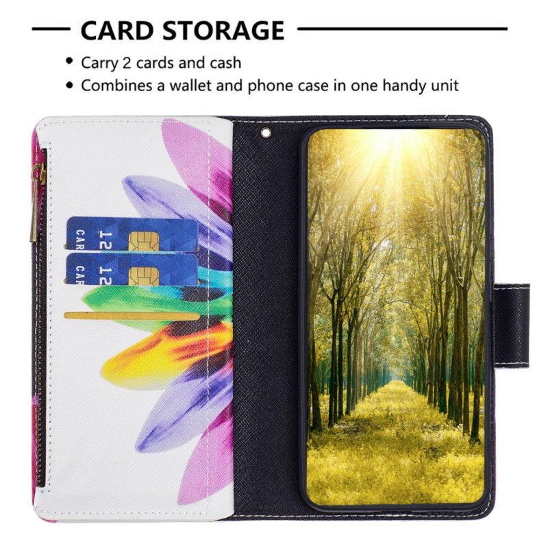 Kožené Puzdro Xiaomi Redmi Note 12 5G Kvetinové Vrecko Na Zips