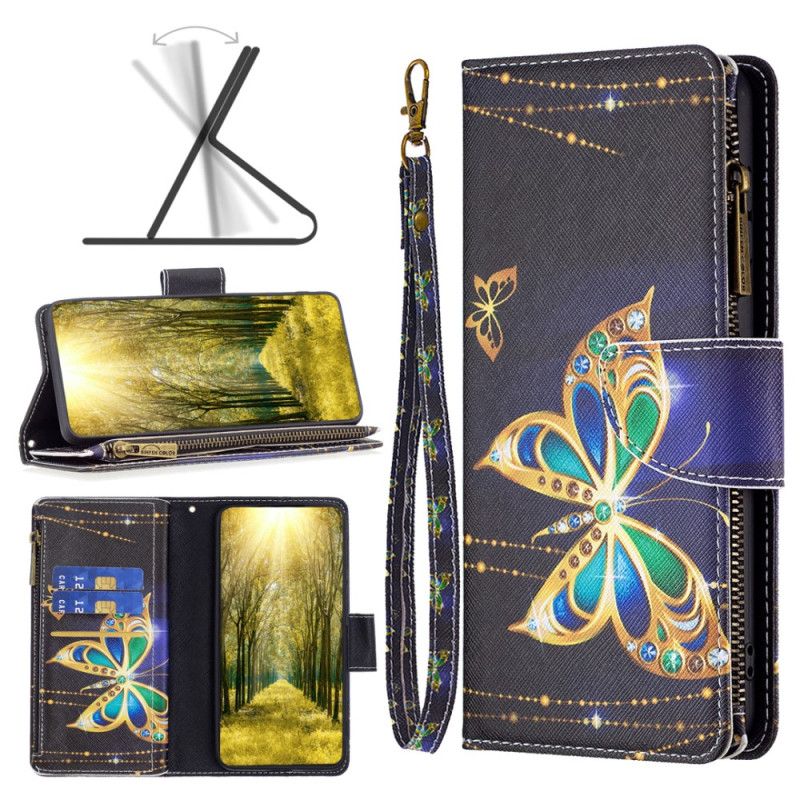 Kožené Puzdro Xiaomi Redmi Note 12 5G Peňaženka Na Mince Golden Butterflies
