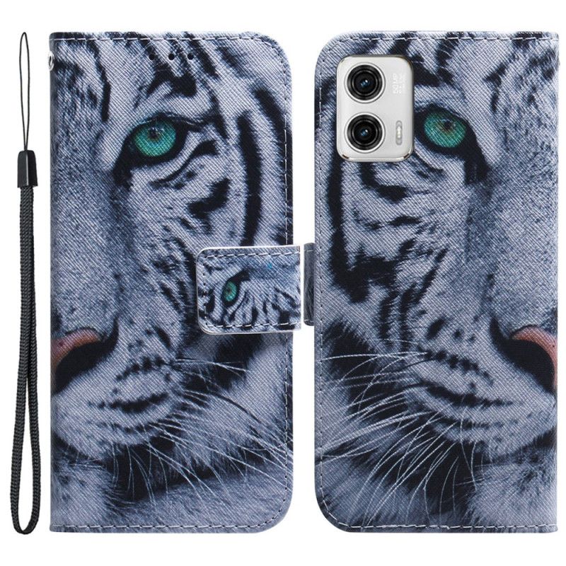 Flipové Puzdro Moto G73 5G Strappy Biely Tiger