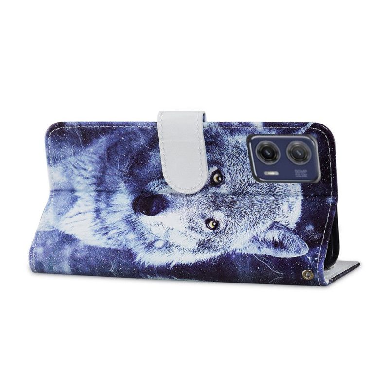 Kožené Puzdro Moto G73 5G Lanyard Wolf