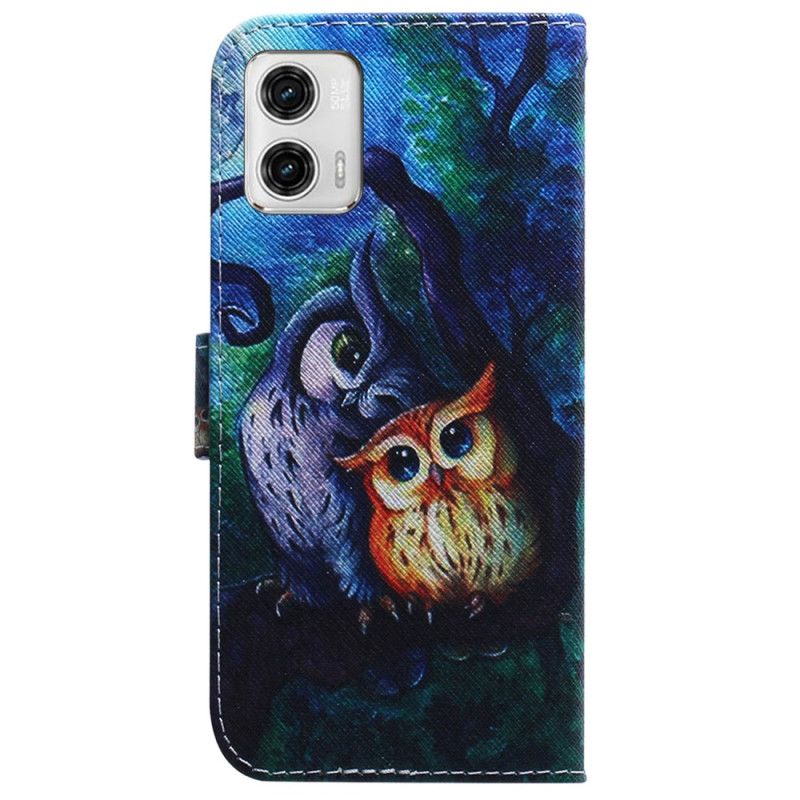 Kožené Puzdro Moto G73 5G Maľba Strappy Owls