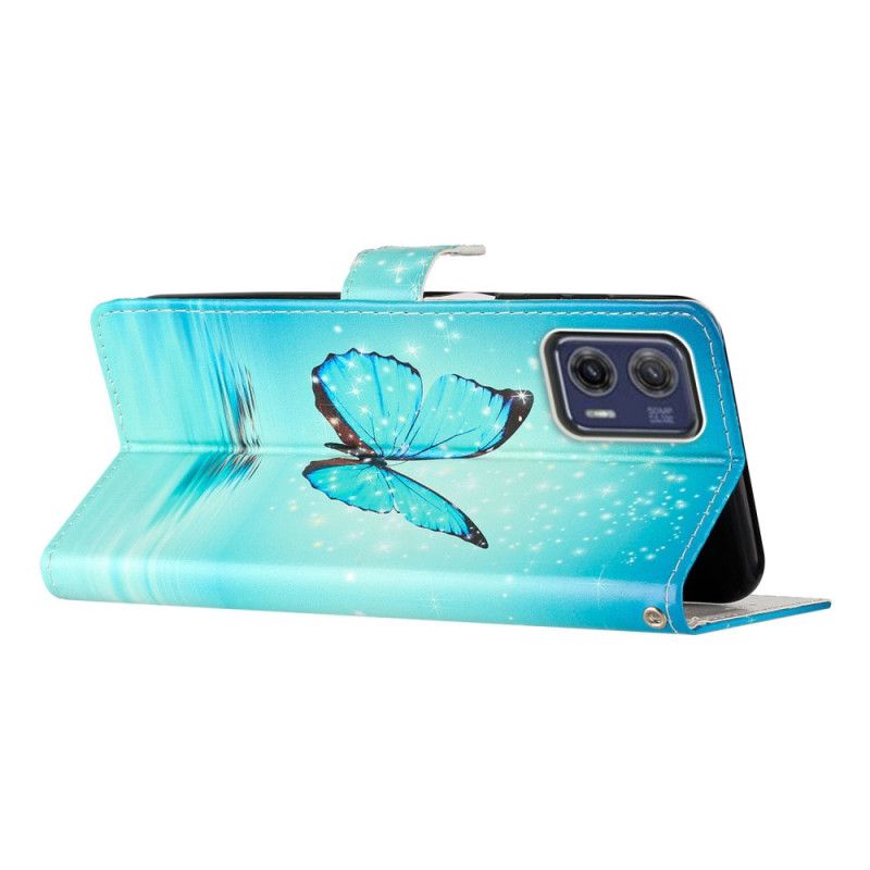 Kožené Puzdro Moto G73 5G Modrý Motýľ S Remienkom