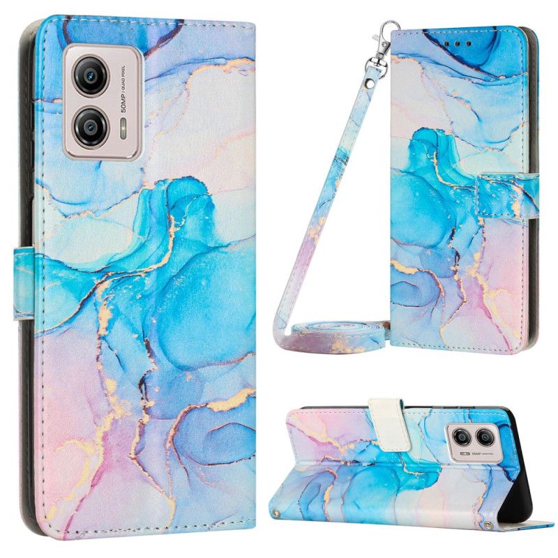 Kožené Puzdro Moto G73 5G Mramor S Popruhom Na Rameno