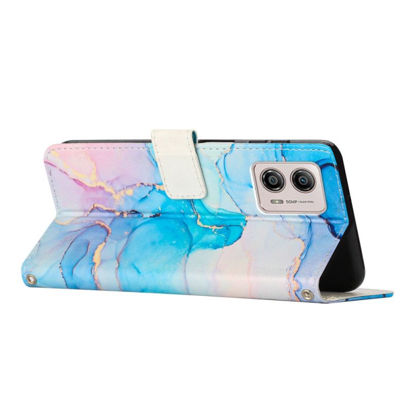 Kožené Puzdro Moto G73 5G Mramor S Popruhom Na Rameno