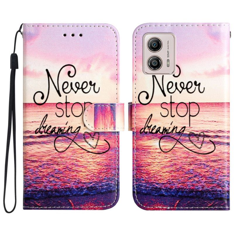 Kožené Puzdro Moto G73 5G Nikdy Neprestaň Snívať Strappy