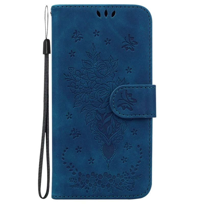 Kožené Puzdro Moto G73 5G Strappy Ruže A Motýle
