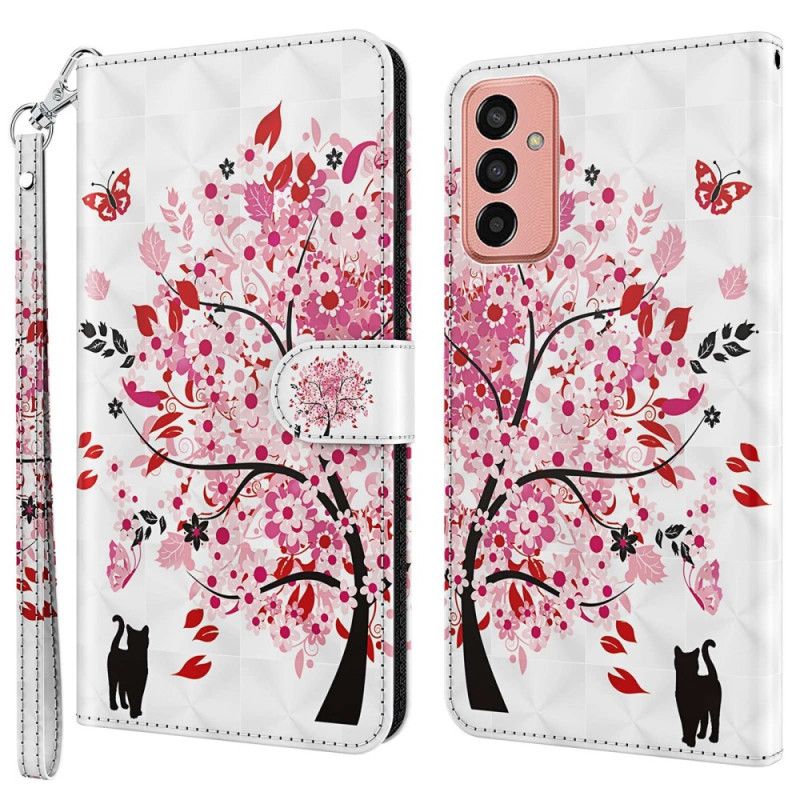 Kožené Puzdro Samsung Galaxy M13 Mačka Pod Stromom So Šnúrkou