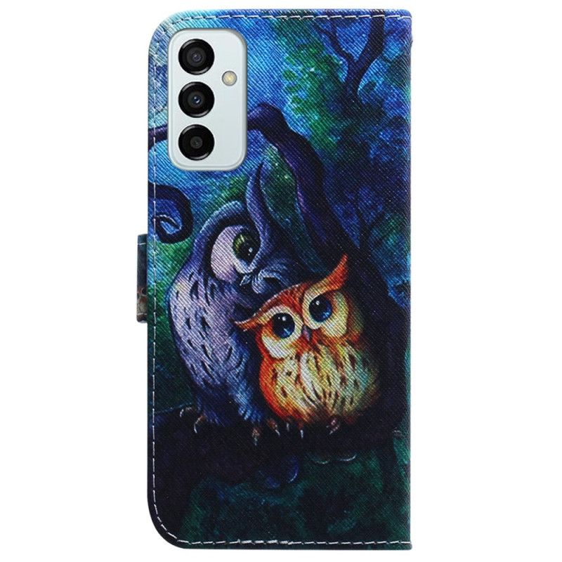 Kožené Puzdro Samsung Galaxy M13 Maľba Strappy Owls