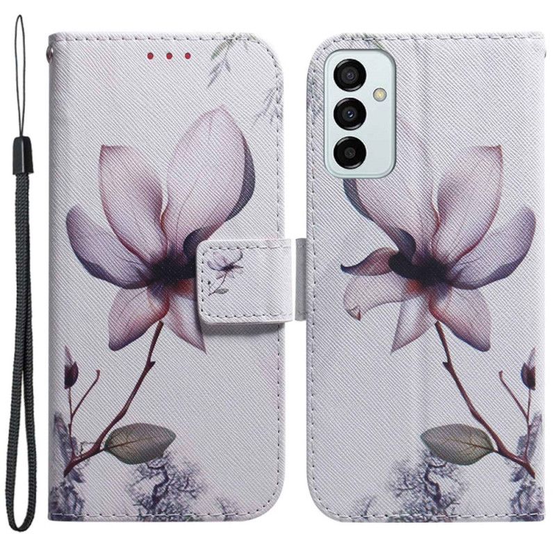 Kožené Puzdro Samsung Galaxy M13 Popruhový Vintage Kvet
