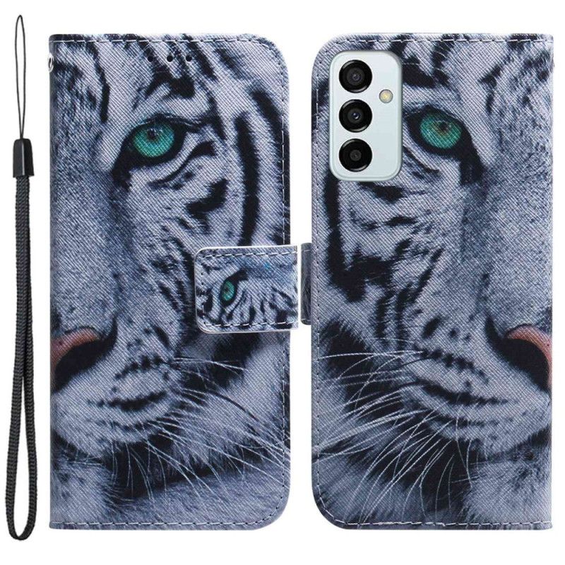 Kožené Puzdro Samsung Galaxy M13 Strappy Biely Tiger