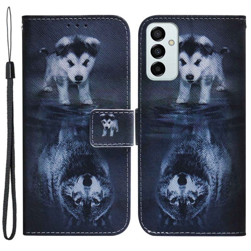 Kožené Puzdro Samsung Galaxy M13 Strappy Šteňa Sen