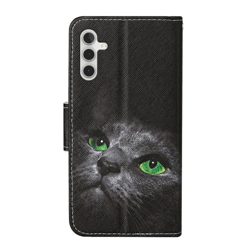 Kožené Puzdro Samsung Galaxy A54 5G Zelenooká Mačka V Remienku