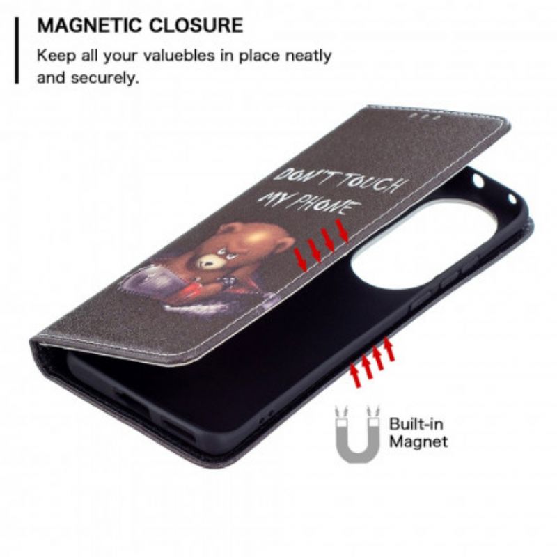 Flipové Puzdro Huawei P50 Pro Kožené Puzdro Nebezpečný Medveď
