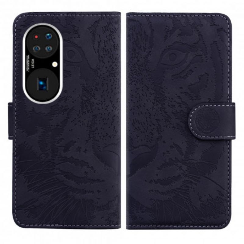 Kožené Puzdro Huawei P50 Pro Odtlačok Tváre Tigra