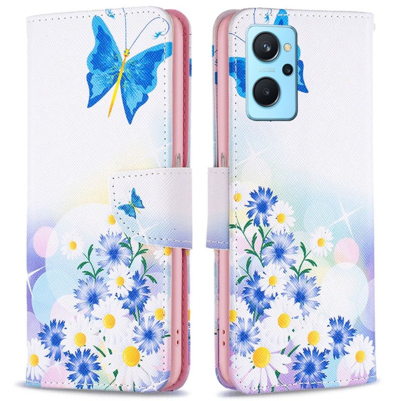 Kožené Puzdro Realme 9i Pastely Motýľov A Kvetov