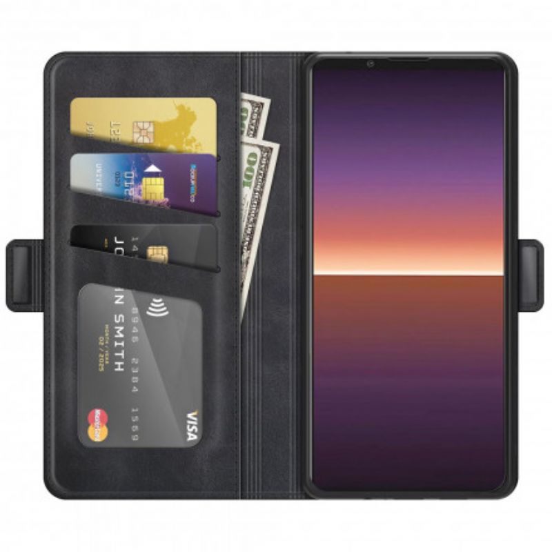Kožené Puzdro Sony Xperia 1 III Flipové Puzdro Klasická Dvojitá Klapka