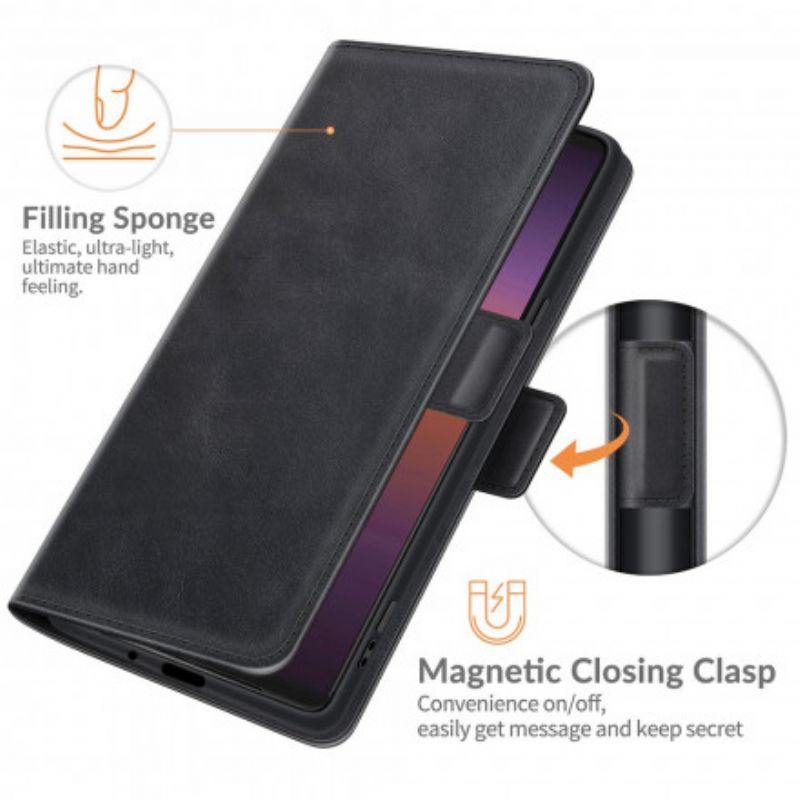 Kožené Puzdro Sony Xperia 1 III Flipové Puzdro Klasická Dvojitá Klapka