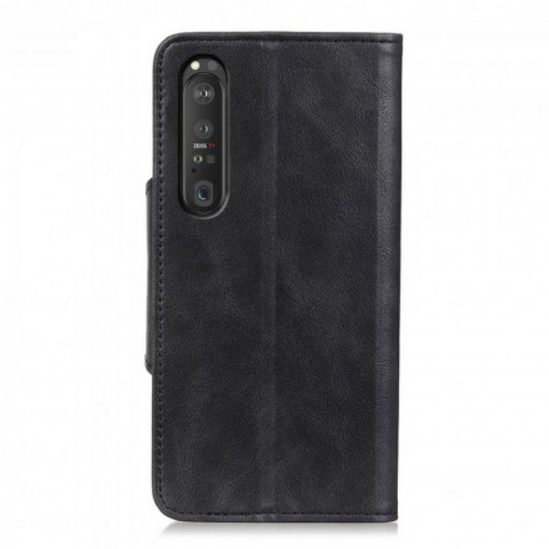 Kožené Puzdro Sony Xperia 1 III Vintage Gombík Z Umelej Kože