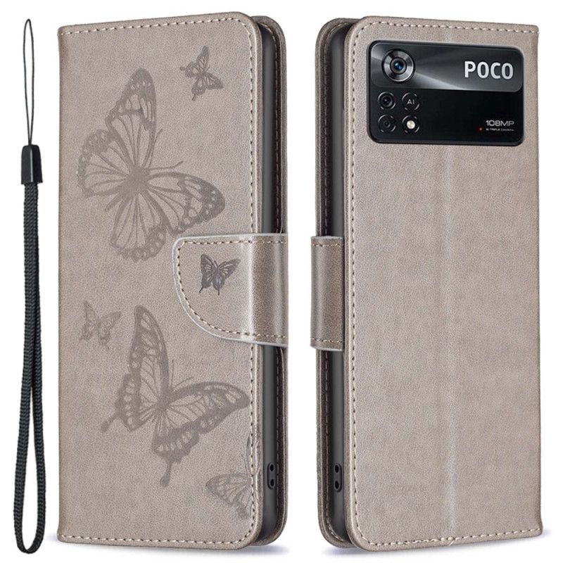 Kožené Puzdro Poco X4 Pro 5G Popruh Butterflies Print
