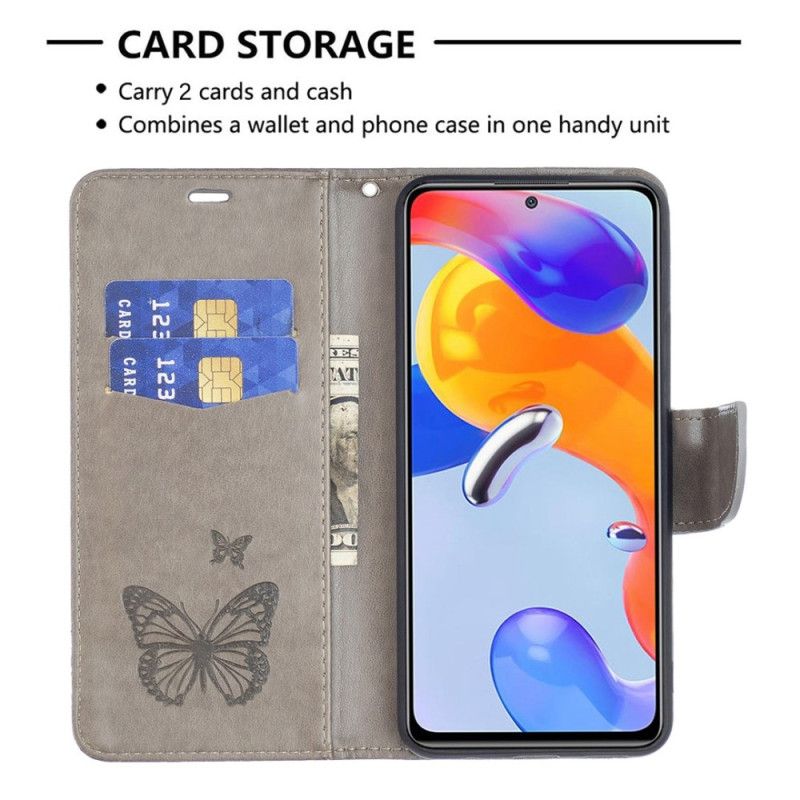Kožené Puzdro Poco X4 Pro 5G Popruh Butterflies Print
