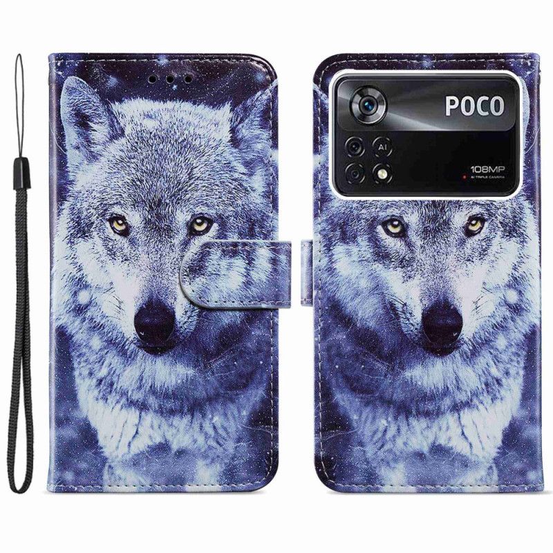 Kožené Puzdro Poco X4 Pro 5G Strappy Wolf