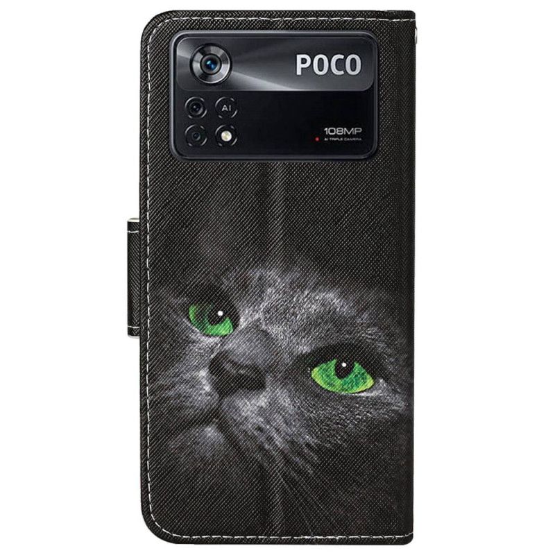 Kožené Puzdro Poco X4 Pro 5G Zelenooká Mačka V Remienku