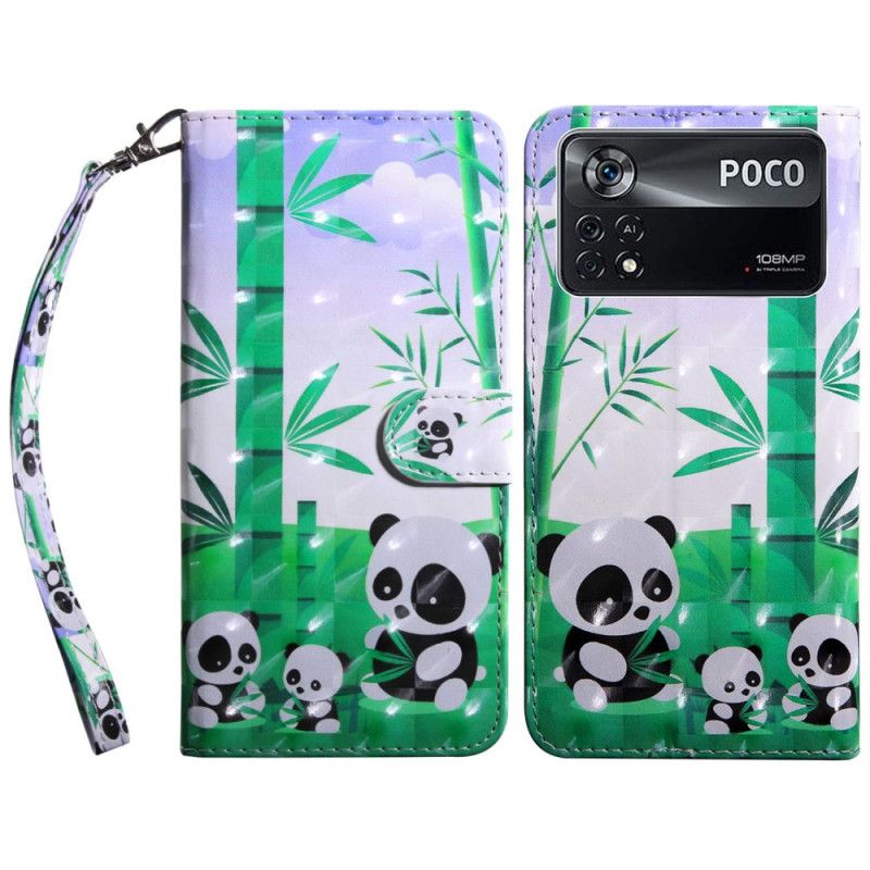 Peňaženkový Kryt Poco X4 Pro 5G Lanyard Panda Family