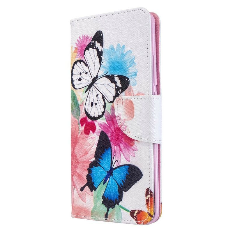 Kožené Puzdro Xiaomi Mi Note 10 / 10 Pro Maľované Motýle A Kvety