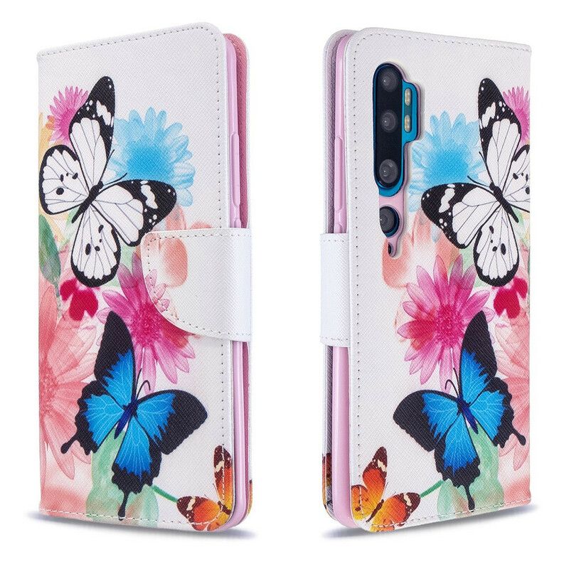 Kožené Puzdro Xiaomi Mi Note 10 / 10 Pro Maľované Motýle A Kvety