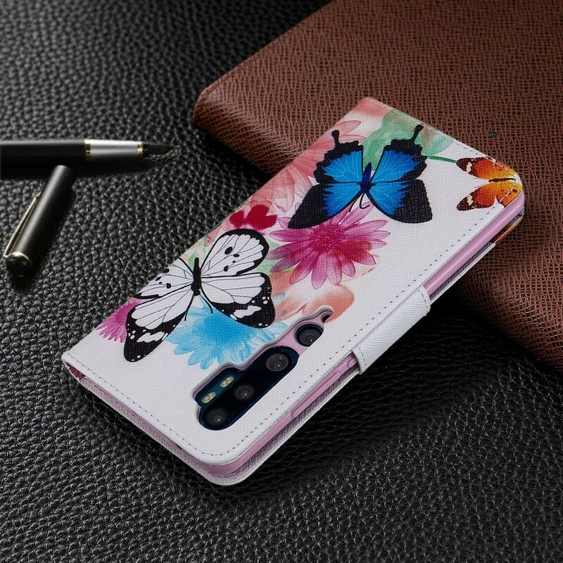 Kožené Puzdro Xiaomi Mi Note 10 / 10 Pro Maľované Motýle A Kvety