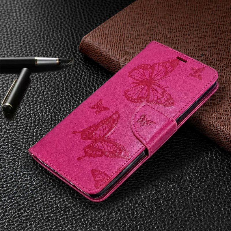 Peňaženkový Kryt Xiaomi Mi Note 10 / 10 Pro Popruh S Potlačou Motýľov