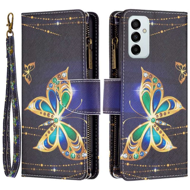 Kožené Puzdro Samsung Galaxy M23 5G Butterflies Kabelka Na Mince A Šnúrka Na Krk