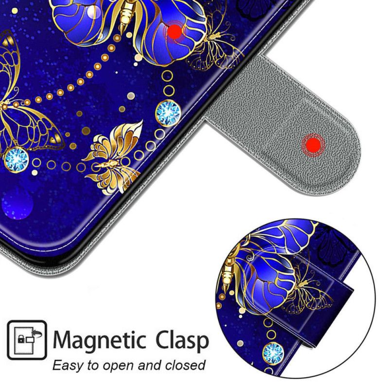 Kožené Puzdro Samsung Galaxy M23 5G Remienok Vejár Motýľov
